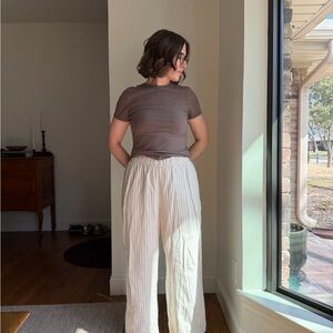 Abercrombie & Fitch Cream Linen Striped Pants